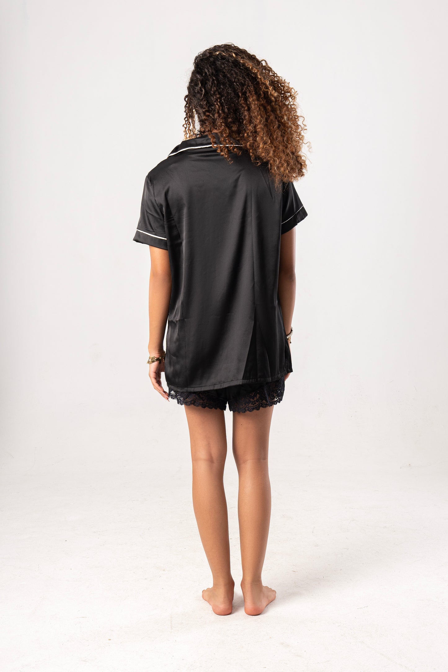 Black Satin Lace Pajama Set