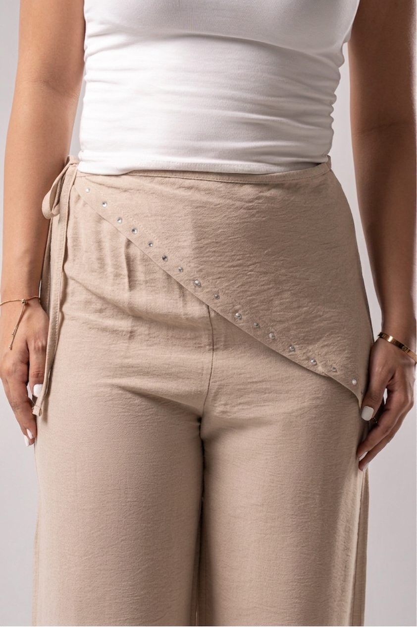Triad Beige Scarf Linen Pants