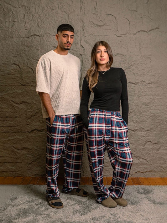 Fluffy White n Blue Unisex Pants